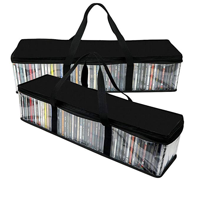 Evelots Set of 2 CD Storage Bags, Portable CD Holders, Holds 47 CDs Each, Black