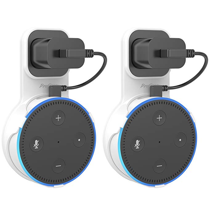 ProCase Amazon Echo Dot Wall Mount Outlet Hanger Clip for Dot 2nd Generation, No Messy Wires or Screws, Amazon Echo Dot 2nd Gen Wall Mount for Bathroom Bedroom Kitchens –White, 2 Pack