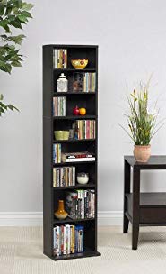 Tall Media Storage Tower with Adjustable Shelves in Espresso Finish