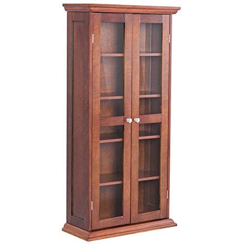 TANGKULA CD&DVD Cabinet 5 Shelves Elegant Multi-Functional Media Tower Storage with Tempered Glass Door