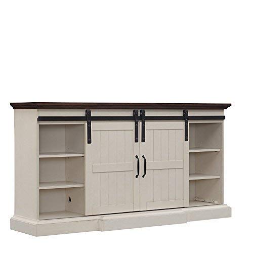 Hogan Electric Fireplace TV Stand in Weathered White with Contemporary Fireplace