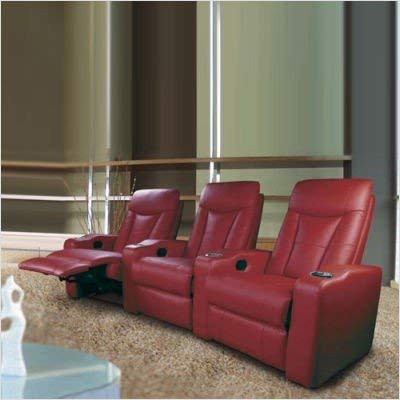 3 Seated Home Theater with Adjustable Headrest Red Leather