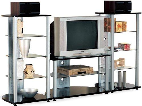 Modern Silver & Black Finish TV Stand Entertainment Center