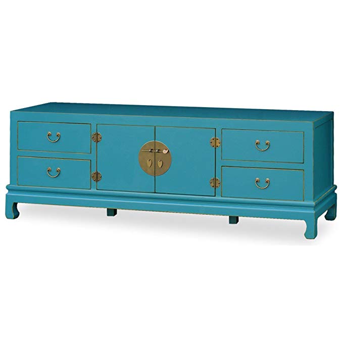 ChinaFurnitureOnline Elmwood Sideboard, 84 Inches Kang Style Media Cabinet Blue Finish