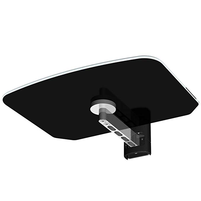 OLLO; OlloFlex Glass Audio-Video Component Shelf with Brushed Aluminum Arm with Cable Cover (Black)