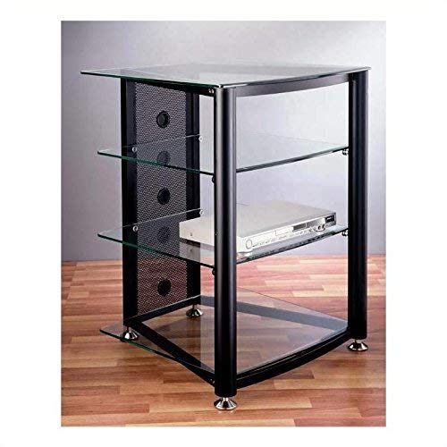 VTI RGR-404 4 Shelf Black Audio Rack - Black Poles/Tinted Black Glass