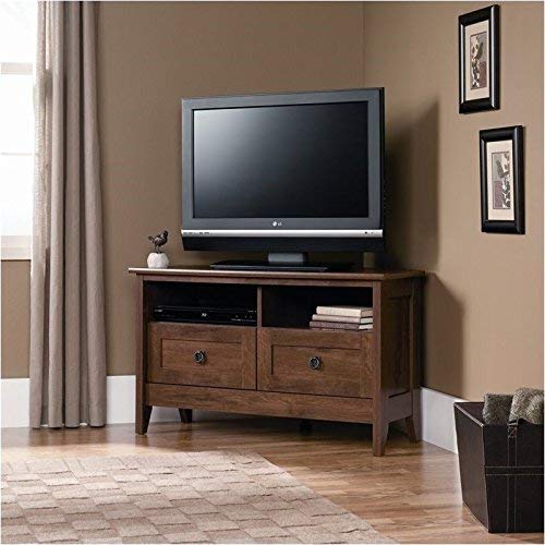 Pemberly Row Corner TV Stand in Oiled Oak