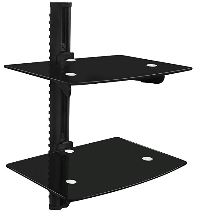 Mount-It! MI-817 Floating Wall Mounted Shelf Bracket Stand for AV Receiver, Component, Cable Box, Playstation4, Xbox1, VCR Player, Blue Ray DVD Player, Projector, Load Capacity 44 lbs, Two Shelves, Tinted Tempered Glass