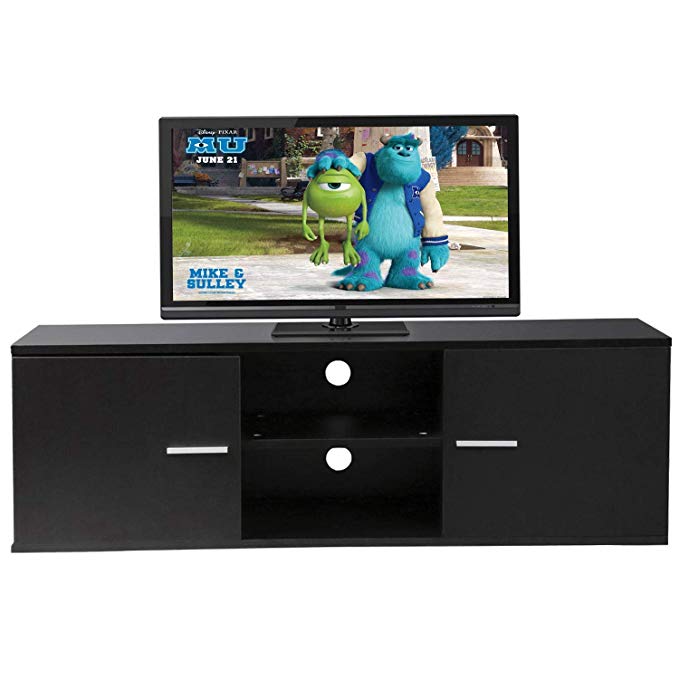 Modway Wood TV Stand Storage Console, Econ Entertainment Center with Storage Bins, Black