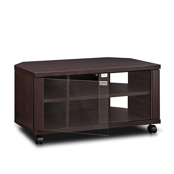 Furinno Indo FL-800EX TV Stand with Double Glass Doors and Casters, 2 x 2