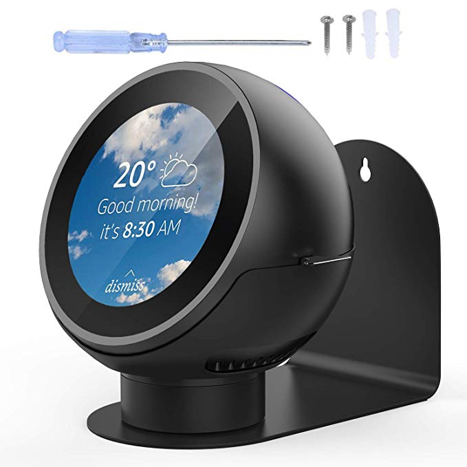 2018 Upgraded Echo Spot Stand Adjustable 360° Rotation Base Full Aluminum Stand Mount Metal Bracket with Hangable Back Hanging Echo Accessories Compatible with Echo Spot Black Super Light