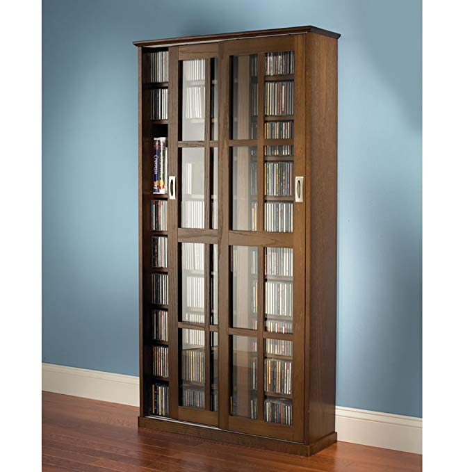 Hammacher Schlemmer The Sliding Door 1,044 CD/468 DVD Library (Walnut Finish)