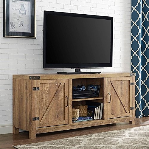 ModHaus Living Modern Rustic 2 Door Media Cabinet TV Stands with Adjustable Shelves - Includes Pen (Beige)