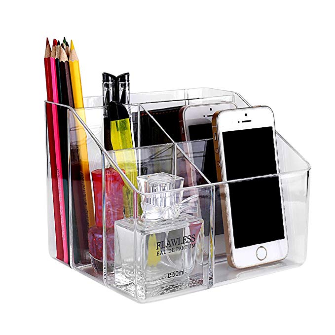 Remote Control Caddy Organizer by Sky Piea, Clear Acrylic Desktop Media Storage Holder, 5 Slots