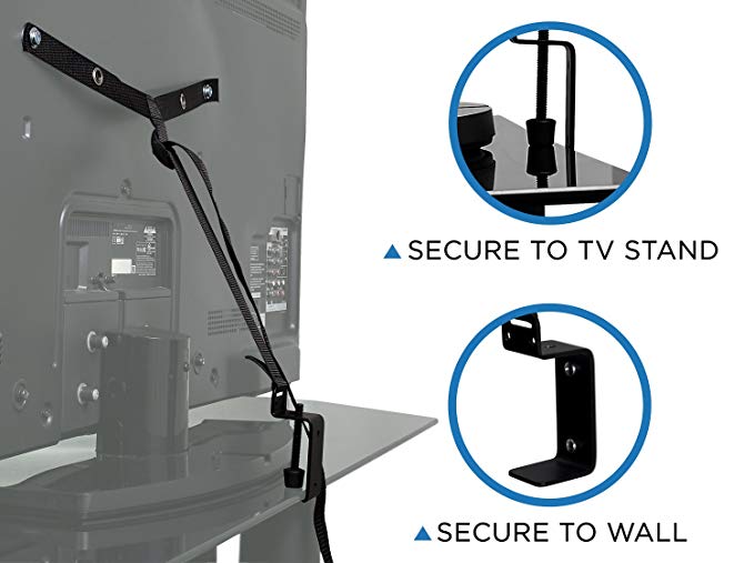 Mount-It! TV Safety Straps for Child and Baby Proofing, Anti-Tip Prevention and Earthquake Protection, Heavy-Duty Metal Connectors, Secures to TV Stand and Walls