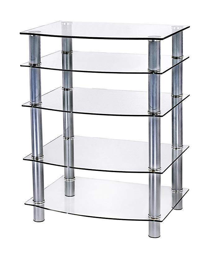 Naomi Home 5 Tier Glass AV Component Media Stand Silver/Clear