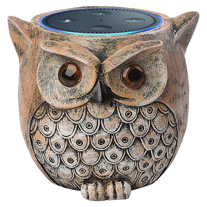 PAIYULE Speaker Stand Case for Amazon Echo Dot (2nd or 1st Generation). Alexa Echo Dots Owl Statue Crafted Guard Station(Brown)