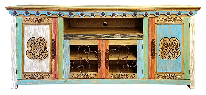 Hi End Rustic Medieval Hand Scrape TV Stand Available in 9 Colors (80 inch Long, Multicolor)