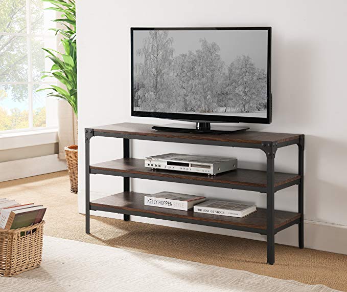 Kings Brand Antique Finish TV Stand With Shelves, Black/Walnut