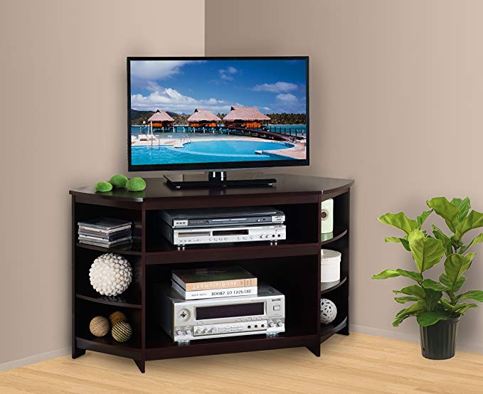 Pilaster Designs - 45 inches Wood Corner TV Stand Entertainment Center With Shelves - Cherry Finish